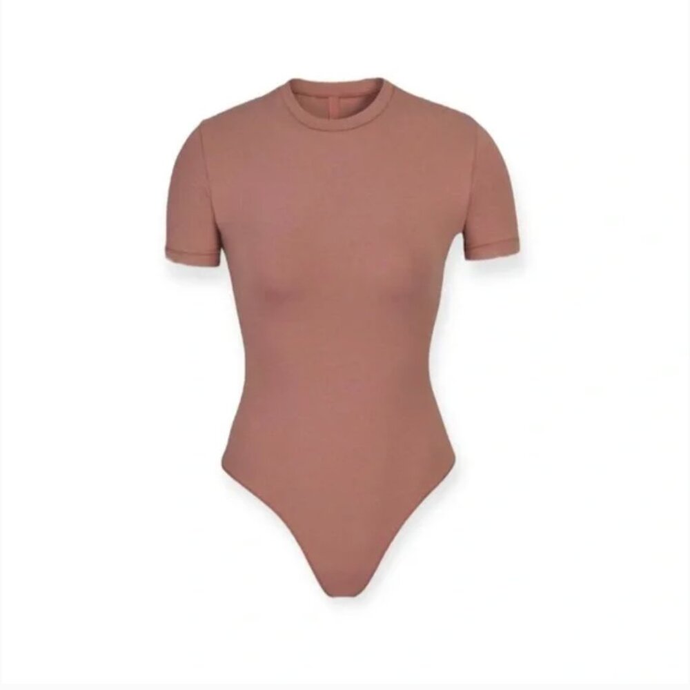 SKIMS ROSE CLAY COTTON JERSEY BODYSUIT M